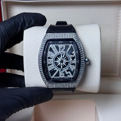 Frank Muller leather strap with white diamond watch
