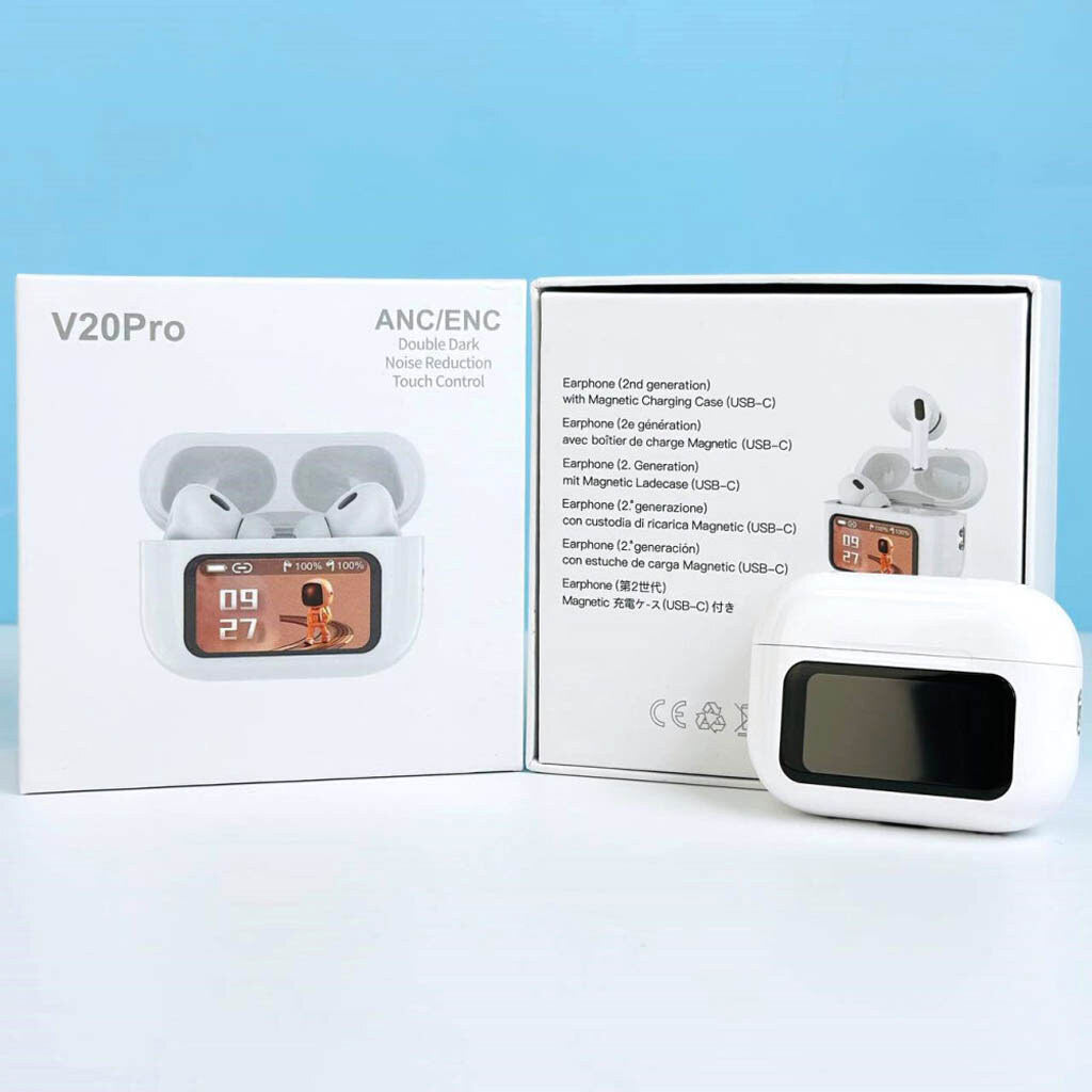 V20 Pro TWS Airbuds | Bluetooth 5.4 | ANC+ENC | Touch Display | 32H Battery