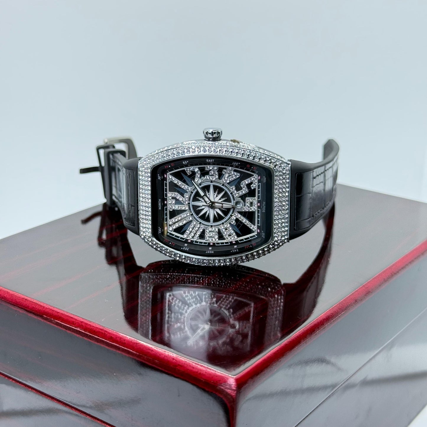 Frank Muller leather strap with white diamond watch